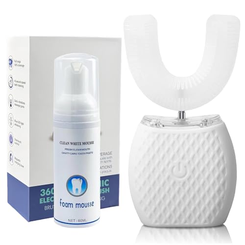 Automatic Toothbrush Ultrasonic Toothbrush Ultrasonic Electric Toothbrush for Adults Ultrasonic U-Shaped 360 Toothbrush Ultrasonic Toothbrush Kit for Travel Home Dual-use (White)