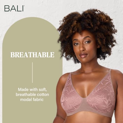 Image of Bali Women's Wireless Bras for Women - Breathe Lace Cotton Modal No Underwire Bra, Adjustable T-Shirt, Plus Size
