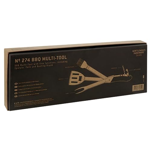 Gentlemen's Hardware BBQ Multi-Tool, Includes: Spatula, Fork, Bottle Opener and Corkscrew - The Ultimate Acacia Wood and Stainless Steel Grilling Companion, GEN274UK, 5-in-1