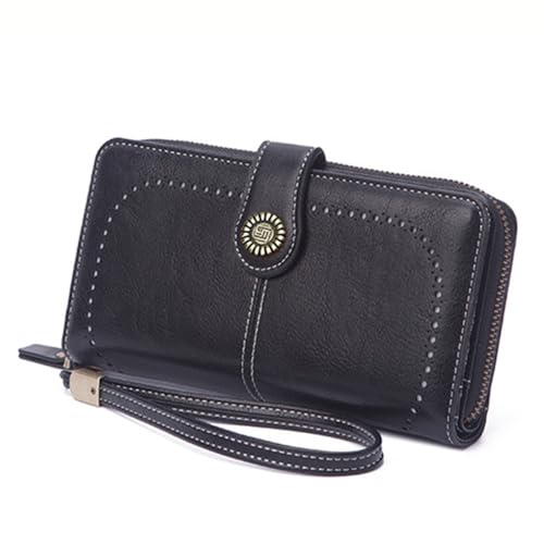 Image of Women Leather Wallet Crossbody Shoulder Bag with Double Zipper and Mobile Phone Purse with Shoulder Strap