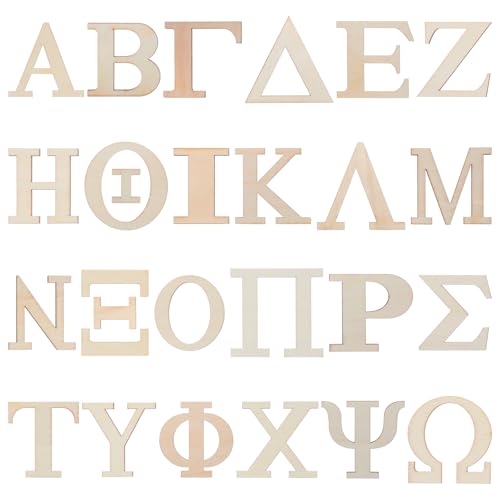 24PCS Greek Letters 2 Inch Wooden Greek Letters Unfinished GreekAlphabet Pine Wood Alphabet for DIY Crafts Wall Decor Sorority Fraternity Paddles