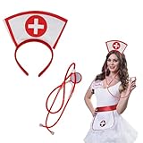 mdgfge Halloween Nurse Role Play Accessories Nurse Cosplay Outfit Set Red Sexy Nurse Hat Headband Fake Stethoscope for Women Halloween Masquerade Cosplay Party Accessories Supplies (2Pcs)