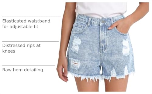 Image of oyyniis Jean Shorts for Teen Girls Ripped Raw Hem High Waist Straight Leg Cute Summer Y2K Denim Shorts 13Y-16Y