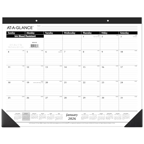 Image of AT-A-GLANCE 2026 Desk Calendar, Desk Pad, Monthly, 21-3 /4 inch x 17 inch, Large, Ruled Blocks, 3 Pack (AZSK240026), White