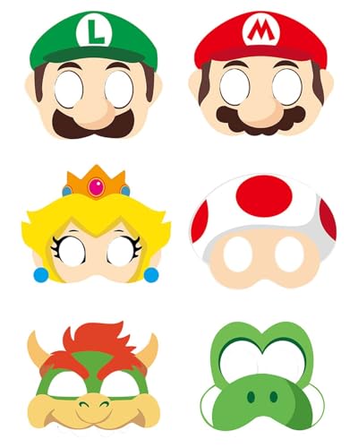 VIEKIER 6Pcs Game Themed Cardboard Masks - Soft Role Play Cartoon Character Cosplay Masks for Birthday & Halloween Photo Booth Props