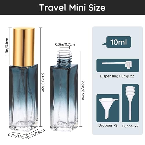 Segbeauty 10ML Perfume Bottles Empty, Set of 10 Mini Travel Refillable, Glass Spray Bottle Atomizer Portable Leak-proof Sprayer for Dispensing Fragrance Toiletries Cosmetic, Gradient Blue-gold