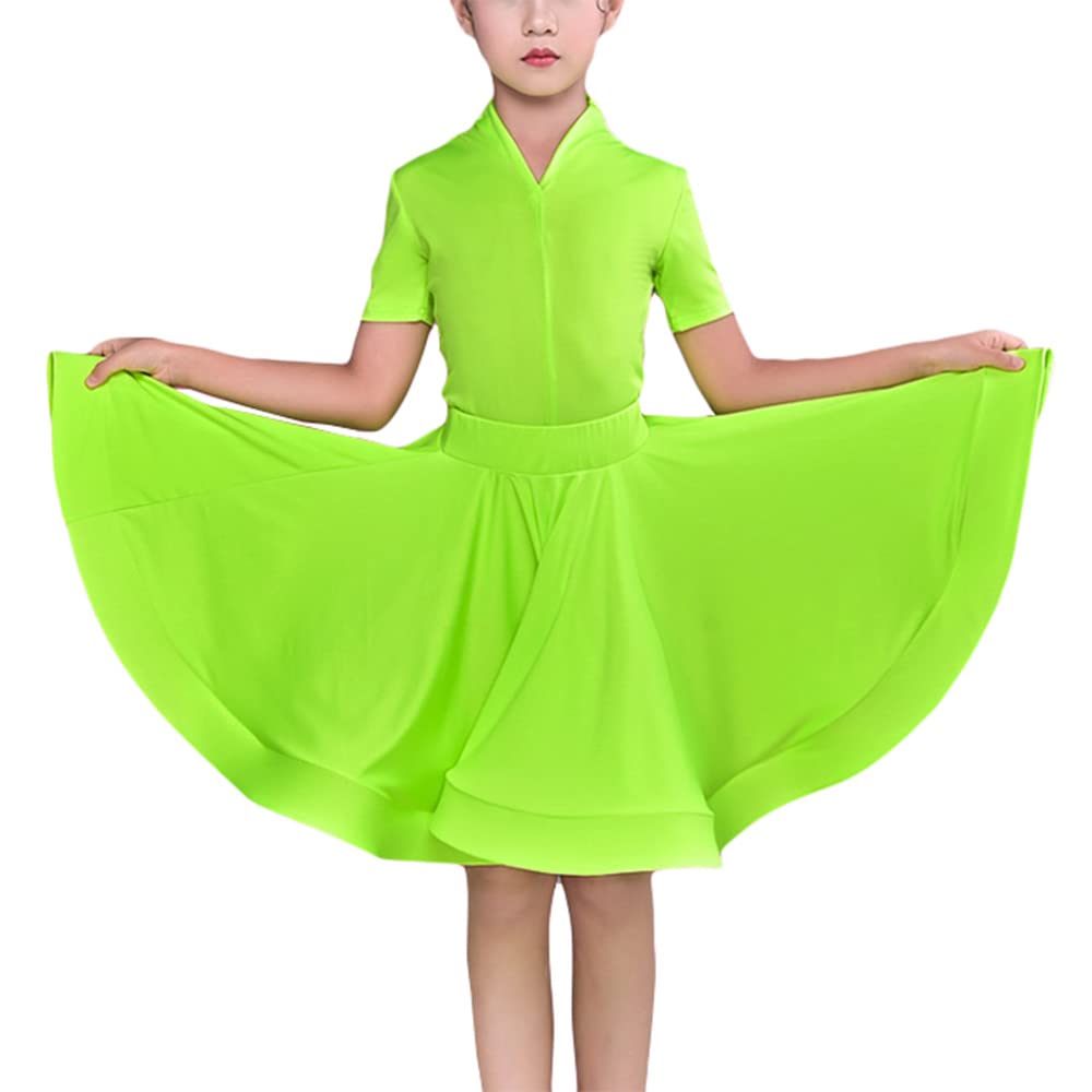 Libaobaoyo Kids Girls Ballroom Dance Dress V Neck Professional Latin Tango Split Dance Suit (Green, 7-8 Years)
