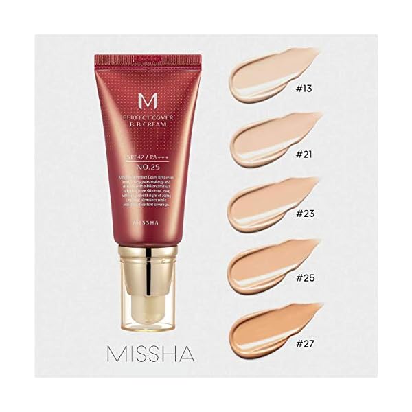 MISSHA-M-Perfect-Cover-BB-Cream-SPF42PA-No25Warm-Beige-50ml MISSHA M Perfect BB Cream No.25 Warm beige for light/medium with neutral skin tone SPF 42 PA +++ 1.69 Fl Oz - Tinted Moisturizer for face with SPF