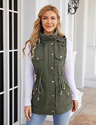 BBX Lephsnt Womens Utility Vest Drawstring Waist Military Sleeveless Jacket4