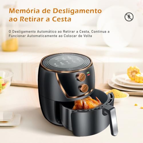 Air Fryer 220V Fritadeira Elétrica Sem Óleo 6.5L Grande Capacidade – 1500W Para Família, Preto, Econômica(Preto,110V)