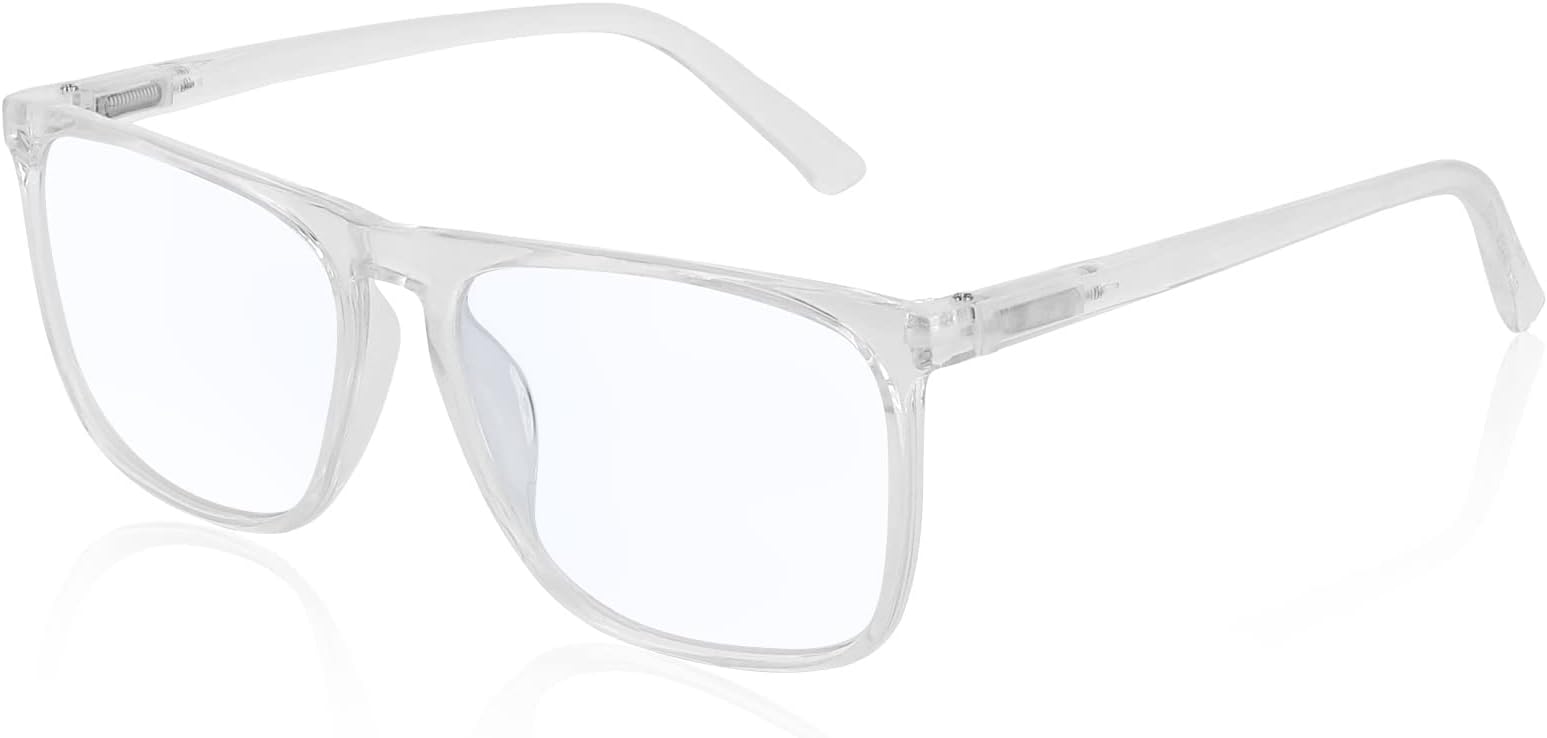 MARE AZZURO Clear Frame Reading Glasses 2.0 Men Oversized Square Readers for Large Head 100 125 150 175 200 225 250 275 300 350 400 500 600 (Transparent, 2.00)