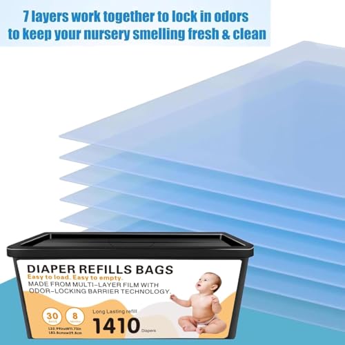 Image of Diaper Pail Easy Roll Refill Bags, Compatible with Genie Easy Roll Signature and Platinum Pails, Each 30 Bags Holds Up to 1410 Newborn Diapers, 7-Layer Odor-Barrier Technology, 4 Pack (120 Bags)