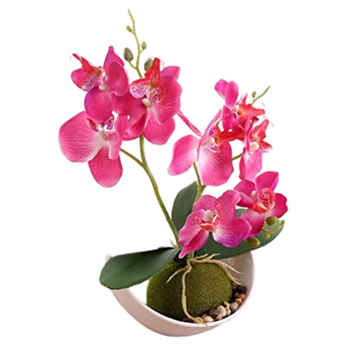YIiNOo Fleur d'orchidée Violette Artificielle en Pot Vert Simulation en Pot Papillon Orchidée Fleur Décoration Fleur avec Pot de Fleurs pour Table Bureau Chambre Salle de Bains Décor (Rose) Cover