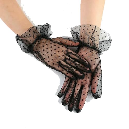 Guantes de malla elástica largos tipo tul fino transparentes con lunares