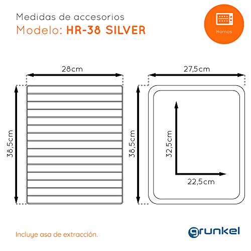 Grunkel - Multifunctionele elektrische tafeloven van 38 liter - HR-38 SILVER - Met 3 warmtefuncties en een temperatuurkeuzeschakelaar tot 230ºC. Timer tot 60 min - 2000W - Zilver - Image 8