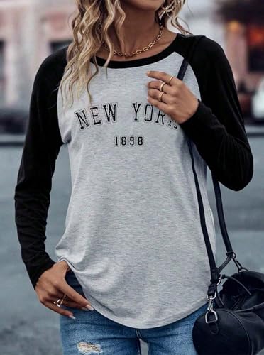 Hilinker Women's Long Sleeve Graphic Tees Color Block Tops Casual Loose Crew Neck T Shirts4