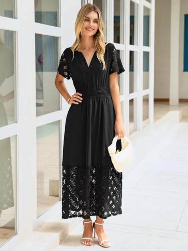 Image of Simplee Womens Summer Boho Maxi Dress V Neck Empire Waist Long Flowy Wedding Guest Dresses with Pockets