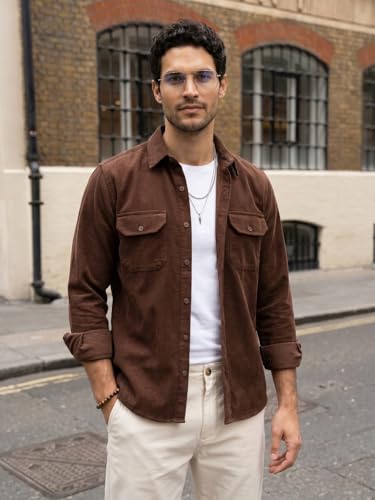 Image of Urbano Fashion Men's Corduroy Full Sleeve Regular Fit Solid Overshirt with Utility Pockets