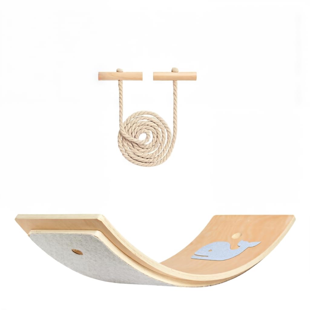 Leogreen Balance Board mit Fingerschlitzschutz, 80 x 30 cm | Inkl. Trainingsseil, rutschfeste Oberfläche & Filzunterseite. Für Erwachsene & Jugendliche, drinnen & draußen