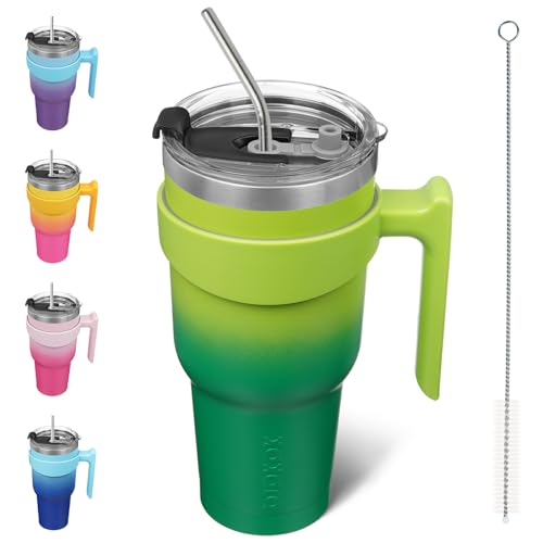 Image of BJPKPK 40 oz Tumbler with Handle & Straw, Insulated Stainless Steel Mug | Double Wall Vacuum, Keeps Hot /Cold, Thermal Cup, BPA Free, Dishwasher Safe, Cupholder Fit, Coffee & Travel, Bamboo Grove