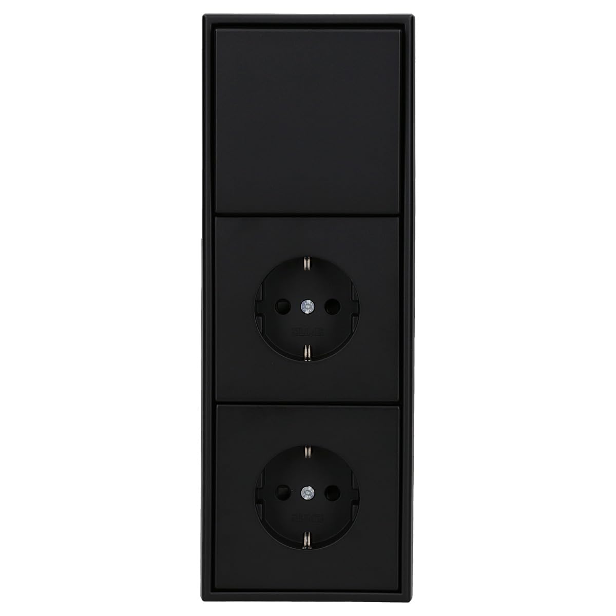 JUNG Serie LS Schalter + 2x Steckdosen Safety Set Graphitschwarz Matt | mit 506U Wippschalter Universal, 2x LS1520KISWM SCHUKO Steckdosen m. Berührungsschutz, LS990SWM Wippe, LS983SWM Rahmen 3-fach