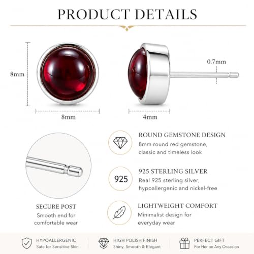 Red Gemstone Stud Earrings for Women 925 Sterling Silver Hypoallergenic - image 4