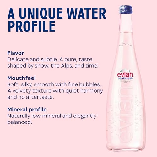 Image of evian Sparkling Carbonated Natural Mineral Water 330ml Glass Bottle, Case of 20 Bottles, Naturally Filtered Drinking Water, Sparkling Water Crafted by Nature