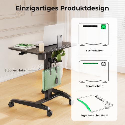 Image of Gibbon Mounts 27 inch Mobile Rolling Standing Desk with Lockable Wheels, Black