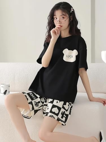 Image of Louis Luxe Cotton Blend Womens Korean Night Dress || Short Pyjama Set || Korean Nightsuit || Women Nightwear ||Round Neck Short Sleeve Nightsuit || Loungewear || Everyday Nightdress