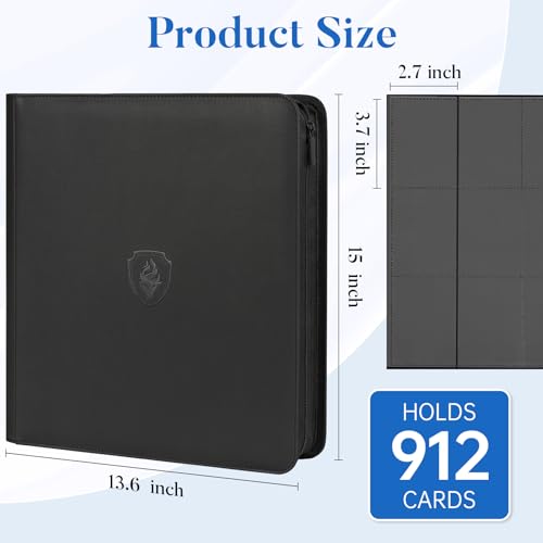 Image of Premium Zip Card Binder 12 Pocket, Fabmaker 912 Pockets Trading Card Binder, PU Zipper Card Collection Album, Sturdy Side-Loading Card Book Holder for Game & Sports Cards, Black