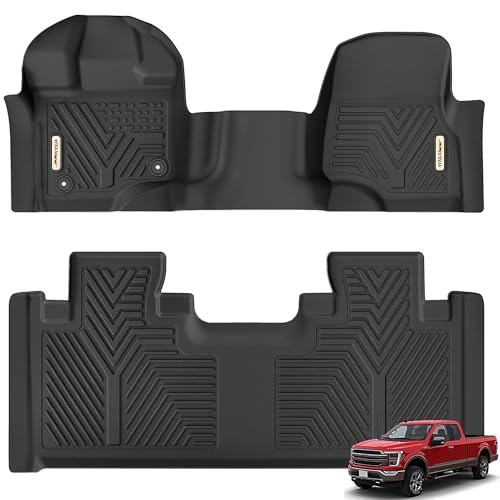 YITAMOTOR Custom Fit Floor Mats Compatible with 2015-2025 Ford F-150 Super Cab/Extended Cab with 1st Row Bench Seats Only, All Weather Protection 2 Row Floor Liner Set Black
