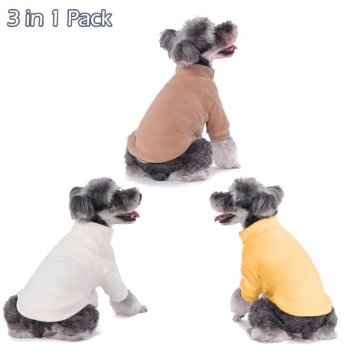 Image of Dog Sweater, 3 Pack Dog Sweaters for Small Dogs Girl Boy, Ultra Soft Warm Puppy Clothes Dog Coat for Winter (Camel+Beige+Yellow, XX-Small)