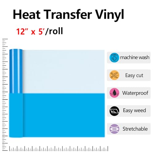 Image of HTVVETUR Glow in The Dark HTV Heat Transfer Vinyl Roll 12 Inch by 5 Feet Iron on DIY for T-Shirt PU Stretch Elastic HTV Vinyl (Dark in Glow Blue, 5FT)
