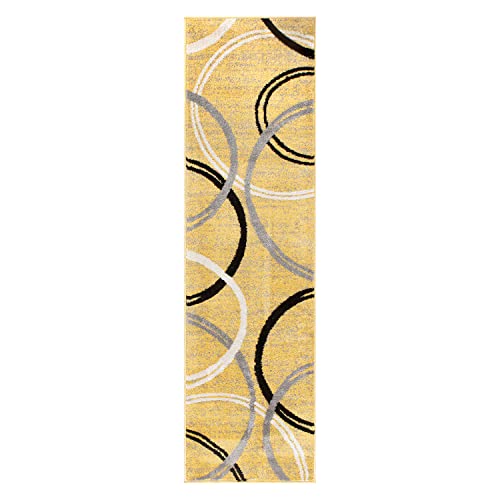 Rugshop Modern Wavy Circles Design Runner Rug 2' x 7'2" Yellow