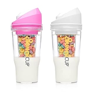 CRUNCHCUP Bundle & Save 15% on Two Portable Cereal Tumblers - No Spoon, No Bowl, It's Cereal on the Go [Pink & White]