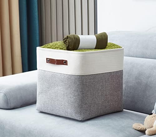DECOMOMO Cube Storage Bin | Cube Storage Organizer Bins 11x11 Decorative Fabric Square Storage Cubes | Foldable Storage Cube Baskets Storage Organization for Shelf Closet Kids Cloth Bathroom (Grey and White, Cube - 4 Pack) 8 417HLk3HaOL. AC