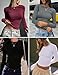Ekouaer 3PCS Women Long Sleeve Shirts Stretchy Round Neck Basic Tees Compression Thermal Undershirts Vintage Work Out T-Shirts with Side Shirring Black+Brown+Beige L