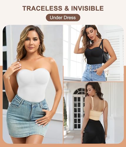 Image of Strapless Shapewear for Women,Tummy Control Bodysuit With Built In Bra,Seamless Body Shaper Tube Top Body Suit