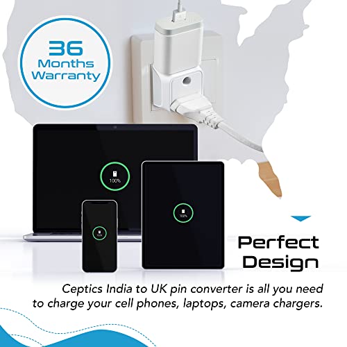 Image of Ceptics India to UK, UAE Travel Adapter Plug - 2 in 1 Hong Kong Adapter - Type G - CE Certified - RoHS Compliant - White - 2 Pack - Lifetime Limited Warranty