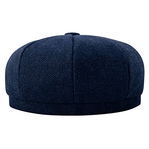 BOTVELA Men's 8 Panel Wool Blend Newsboy Flat Cap Herringbone Tweed Hat