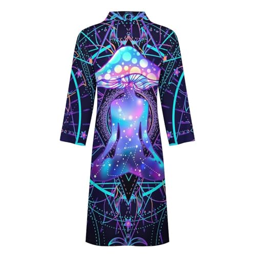 Psychedelic Magic Mushrooms Mens Nightgown Lightweight Knee Long Bath Robe Spa Bathrobe Loungewear 5