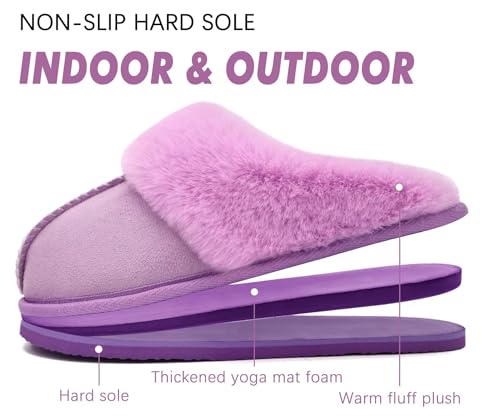 Image of KuaiLu Womens Cozy Memory Foam Slippers Ladies Fuzzy Faux Fur Lined Warm Arch Support House Shoes Slip on Comfy Winter Scuff Indoor Outdoor Rubber Hard Sole
