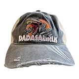 Funny Dinosaur Dad Hat for Men – Dadasaurus Embroidered Graphic with Distressed Brim Detail – Vintage Washed Mesh Back Trucker Cap for Comfortable Casual Everyday Wear Standard