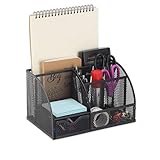 Eidoct Mesh Desk Organiser & Pen Holder with 6 Compartments + Slide Drawer - Multi-Use Office & Home Storage Solution for Stationery, Files, Desk Accessories (Black)