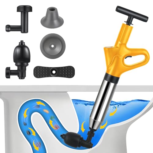 Deboucheur Canalisation, Ventouse Deboucheur avec Baromètre, Débouche Toilette avec Quatre Ventouses pour les Toilettes, les Salles de Bains, les Éviers et les Canalisations