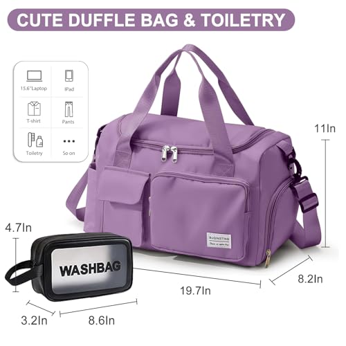 Image of Small Gym Bag for Women, Travel Duffle Bag Carry On Weekender Bag with Shoe Compartment