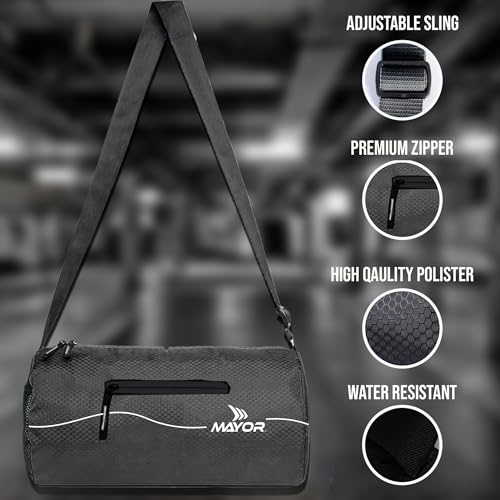 Image of Mayor Prime Gym Bag for Men & Women | Lightweight Workout & Training Bag with Side Pocket & Adjustable Shoulder Strap | Suitable for Gym, Fitness, Sports & Travel | Polyester (Black, 16L Capacity)