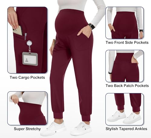Image of PACBREEZE Women's Maternity Scrubs with 6 Pockets, Workwear Maternity Jogger Scrubs Pregnancy Pants, S-XXL