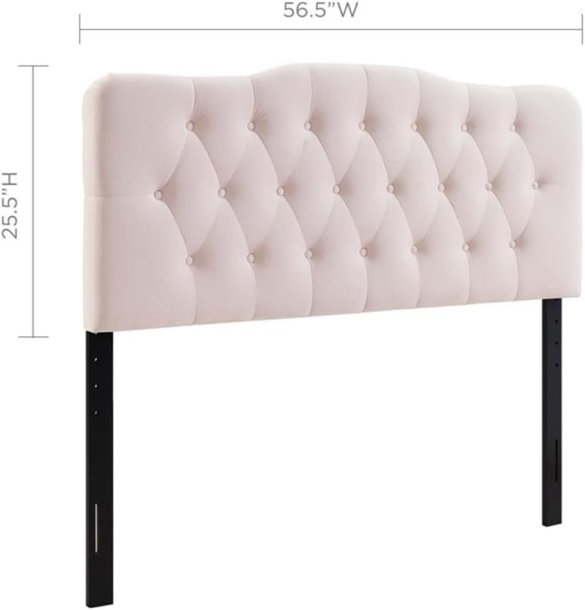 Pemberly Row Full Diamond Tufted Velvet Headboard, Pink Finish, Stain-Resistant Polyester Fabric, Adjustable Height 45-52.5 in, Foam Padding, Vintage Glam Style for Teen's Bedroom, Guest Room, Dorm