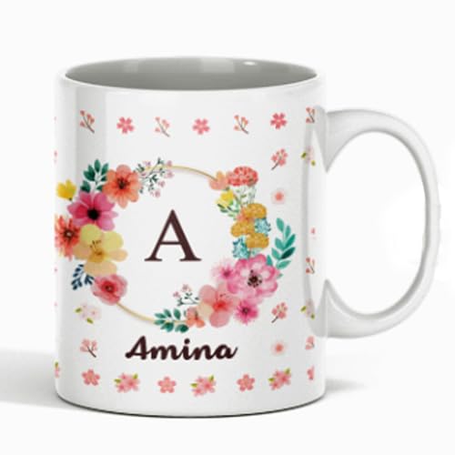 Image of PRINTSWAYS Customised Coffee Mug Flower Print - Personalised Coffee Mug with Your Name Print for Kids Boys Girls School, Return Gifts, Gift for Daughter, Diwali Gifts